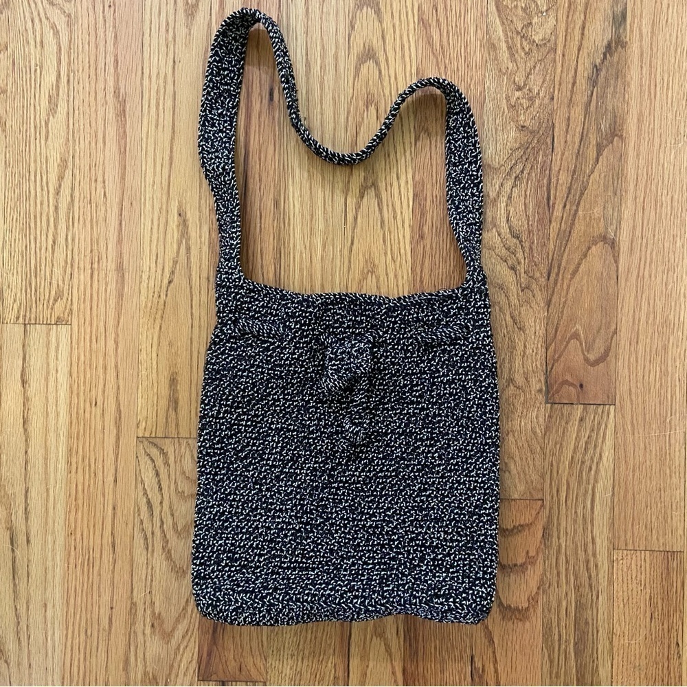 The Original Sak Chocolate Charcoal Crochet Shoulder Handbag Bag Purse Knit